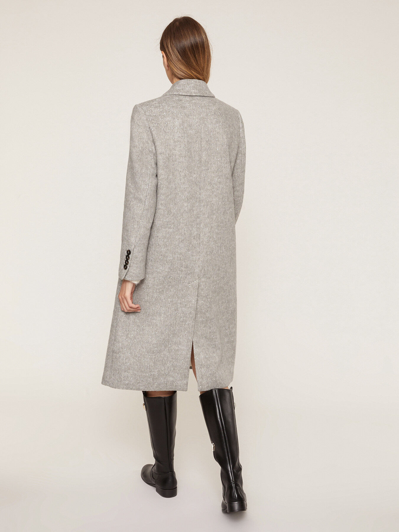 Cappotto lungo in panno melang&eacute; con strass image number 1