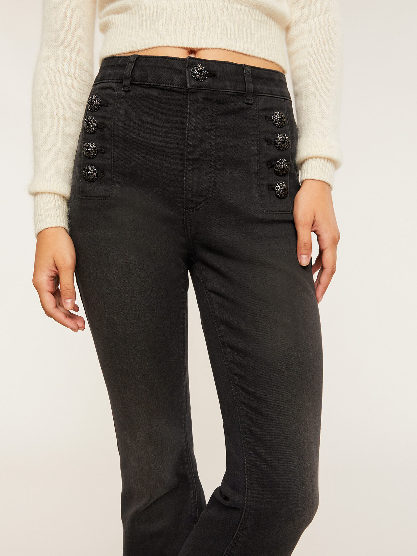 Flared jeans with button feature image number 2