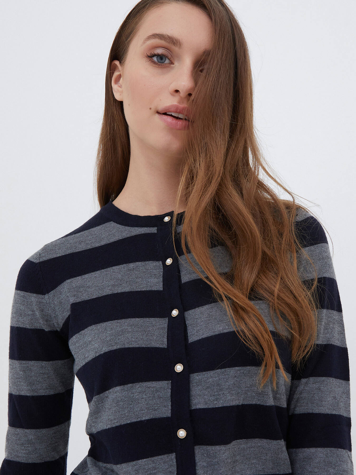 Striped cardigan with jewel buttons image number 2