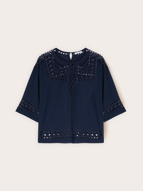 Georgette blouse with ajour&eacute; embroidery