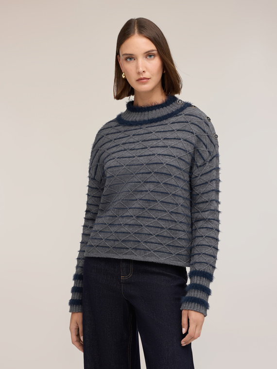 Jacquard sweater in wool blend with buttons