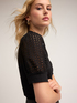 T-shirt with keyhole and broderie anglaise sleeves image number 0