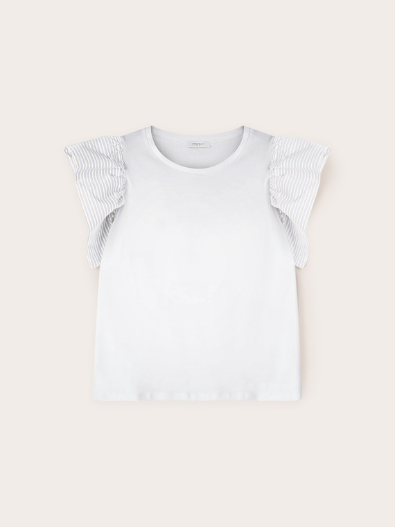 T-shirt with striped flounce sleeves