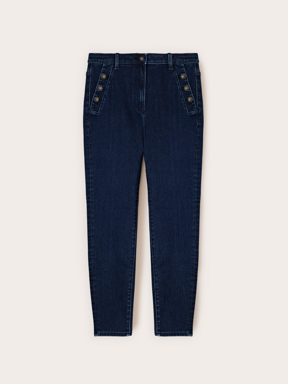 Jean skinny avec boutons d&eacute;coratifs