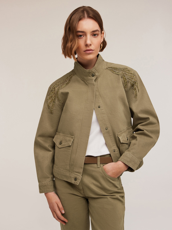 Motivi Giubbotto con patch ricamato Donna, Verde militare, Taglia XS