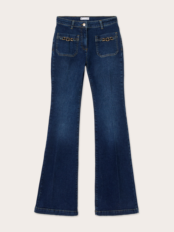 High-waisted flare jeans with jewel embellishment