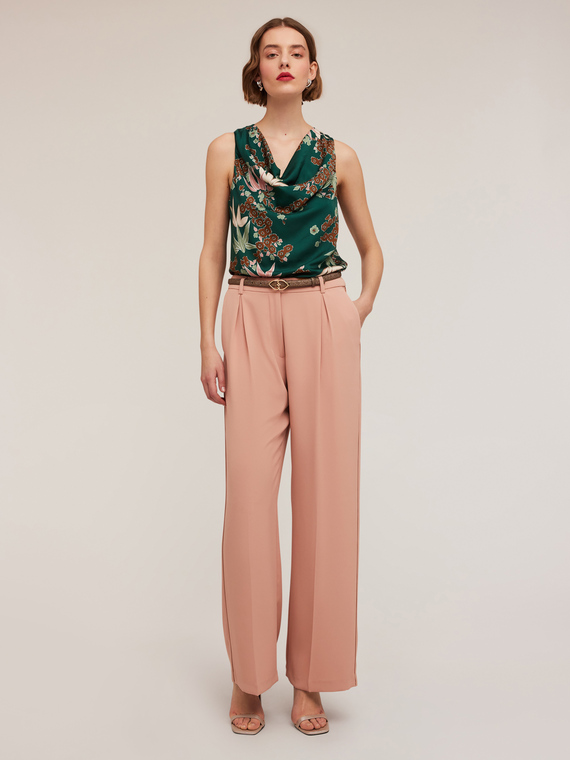 Motivi Pantaloni palazzo satin con piping laterale Donna, Rosa, Taglia 36