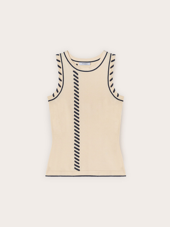 Sleeveless sweater with decorative stitching