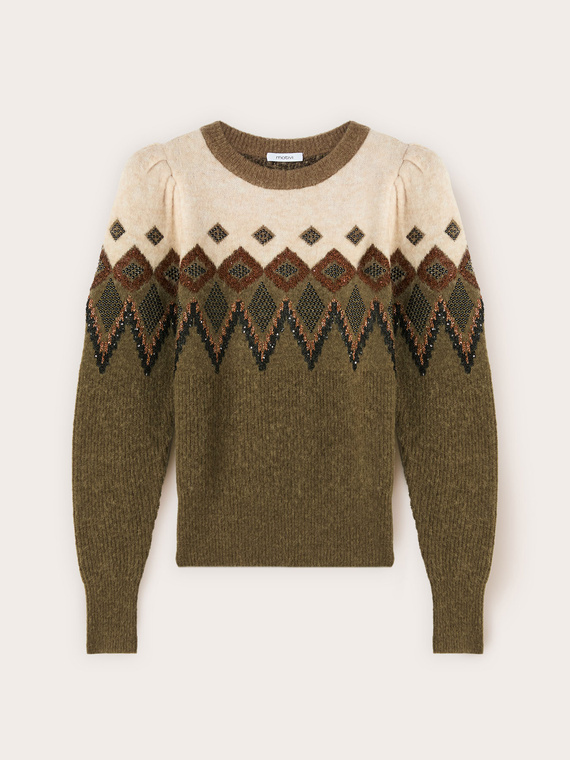 Jacquard-Pullover mit Ballonärmeln