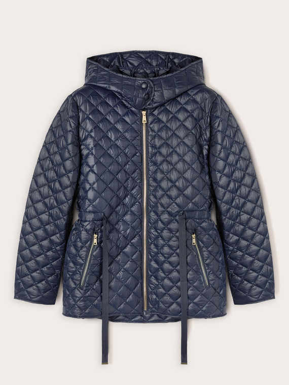 Midi down jacket with side plaiting
