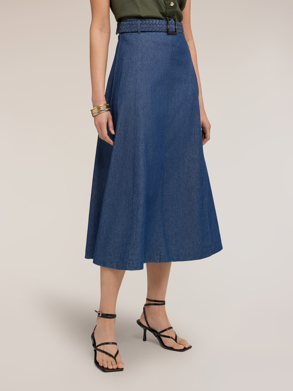 Paneled chambray skirt