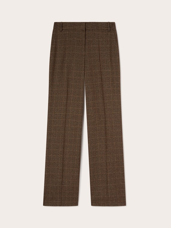 Pantalon palazzo &agrave; carreaux en tissu teint dans la masse