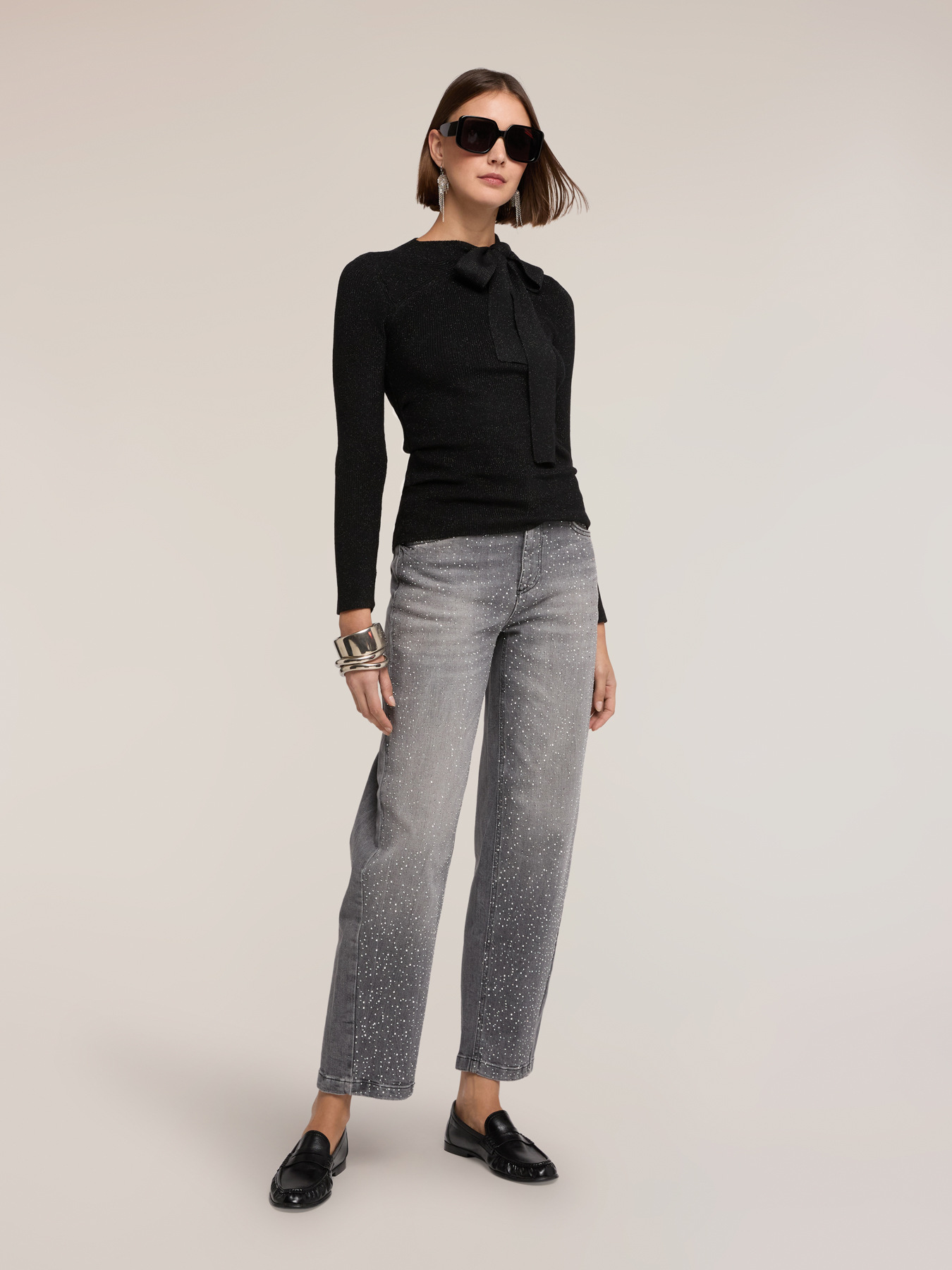 Ribbed lurex sweater with bow image number 2