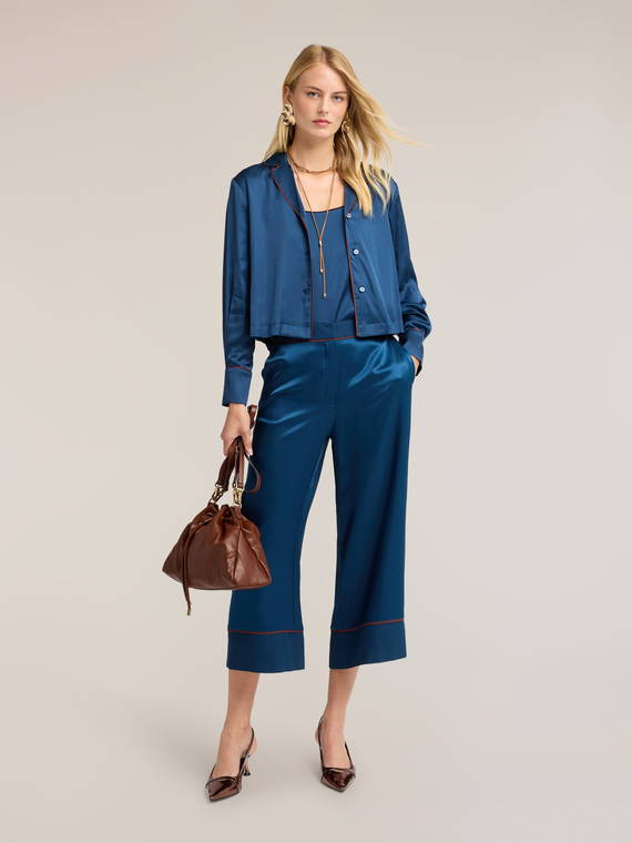 Cropped satin trousers with contrasting trim