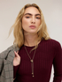 Flat rib knit sweater with flared cuff image number 3