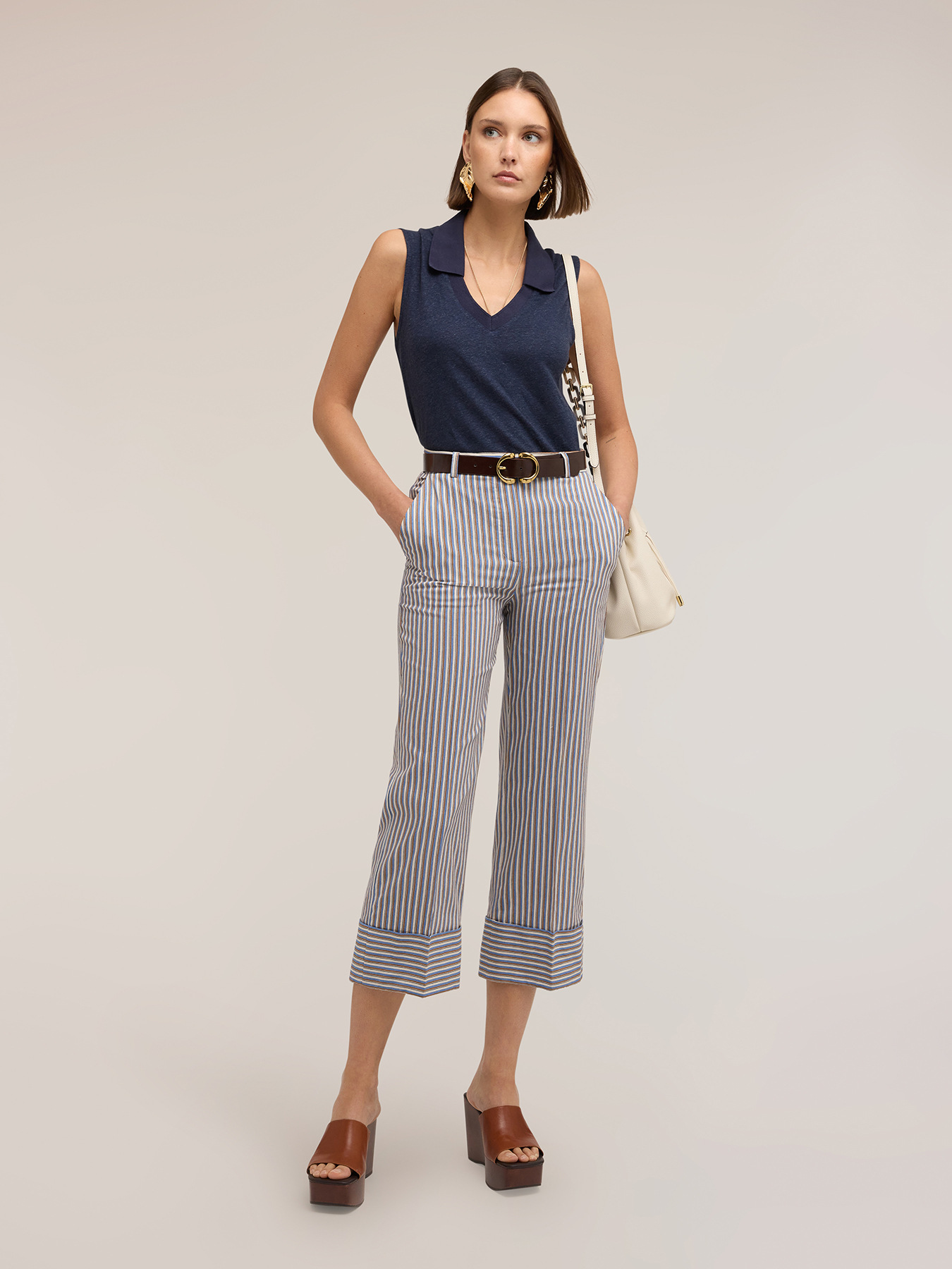 Gestreifte Cropped-Hose aus Baumwollmischung image number 2