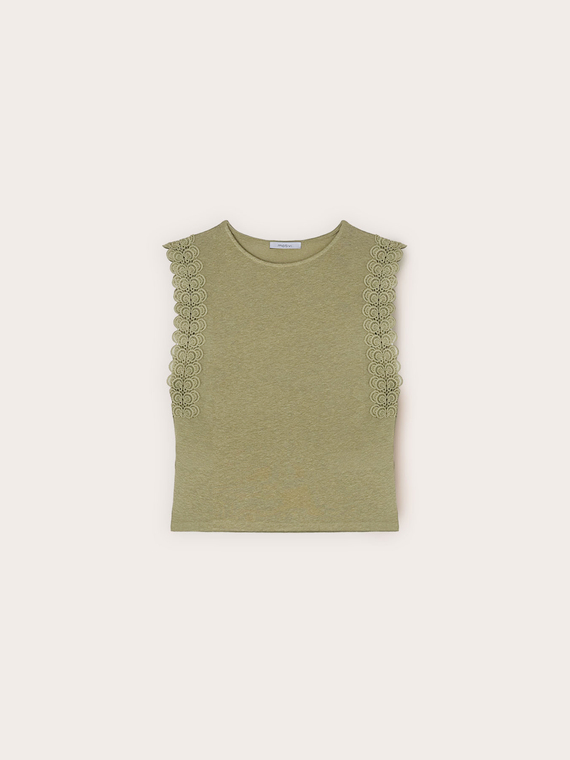 T-Shirt aus Leinenmischung mit Spitzeneins&auml;tzen