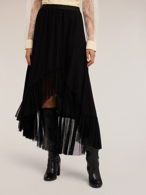 Asymmetrical flared skirt in plumetis