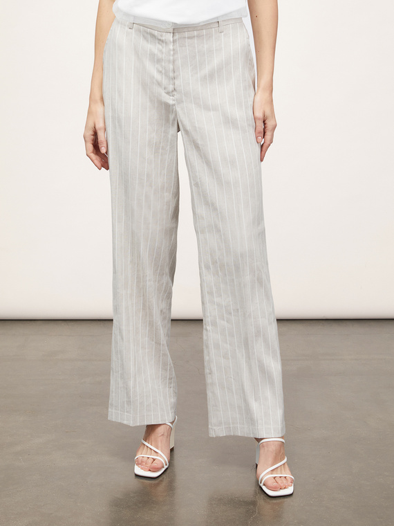 Linen blend pinstriped palazzo trousers