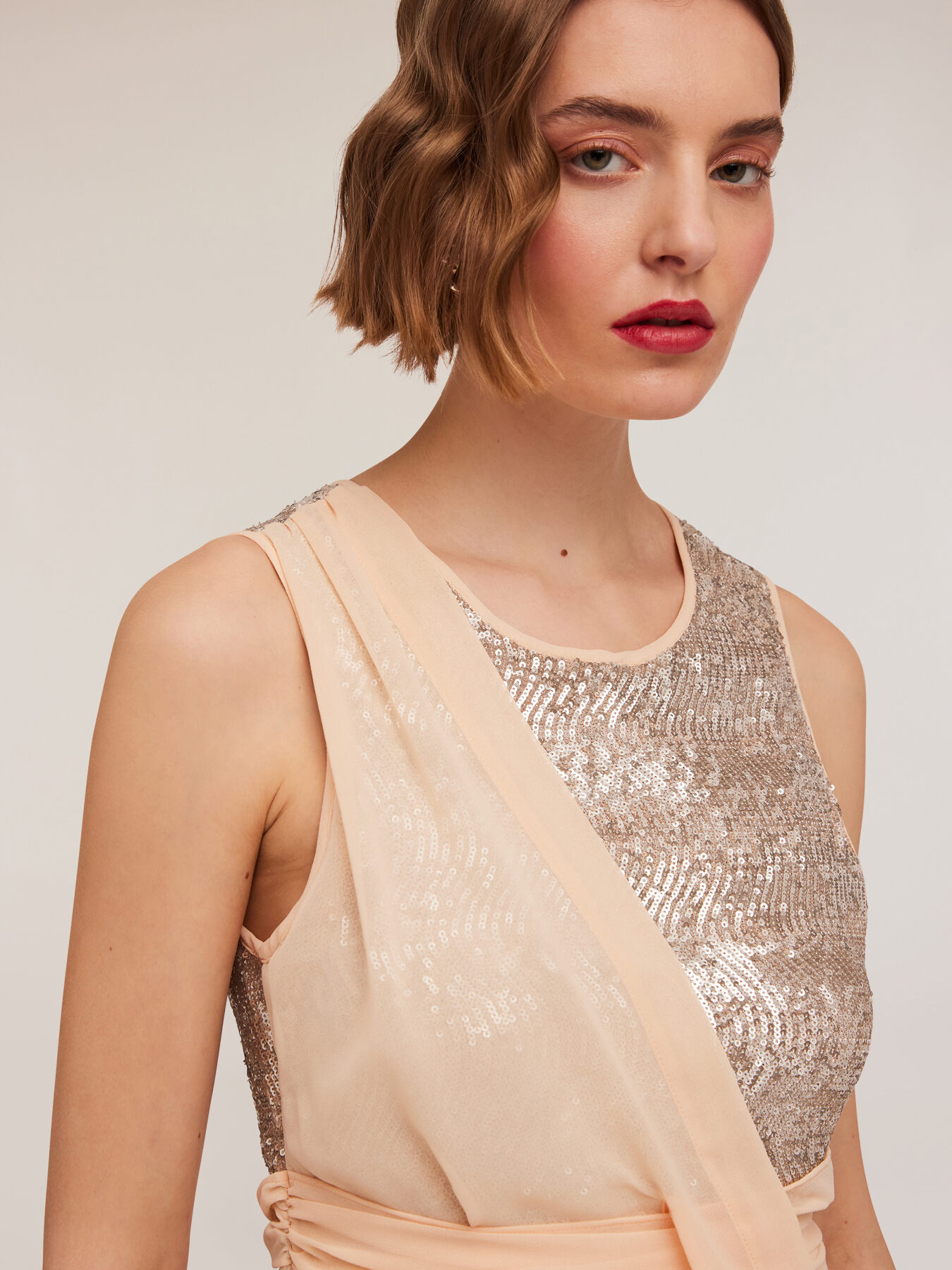 Vestito lungo a peplo con corpino full paillettes image number 3