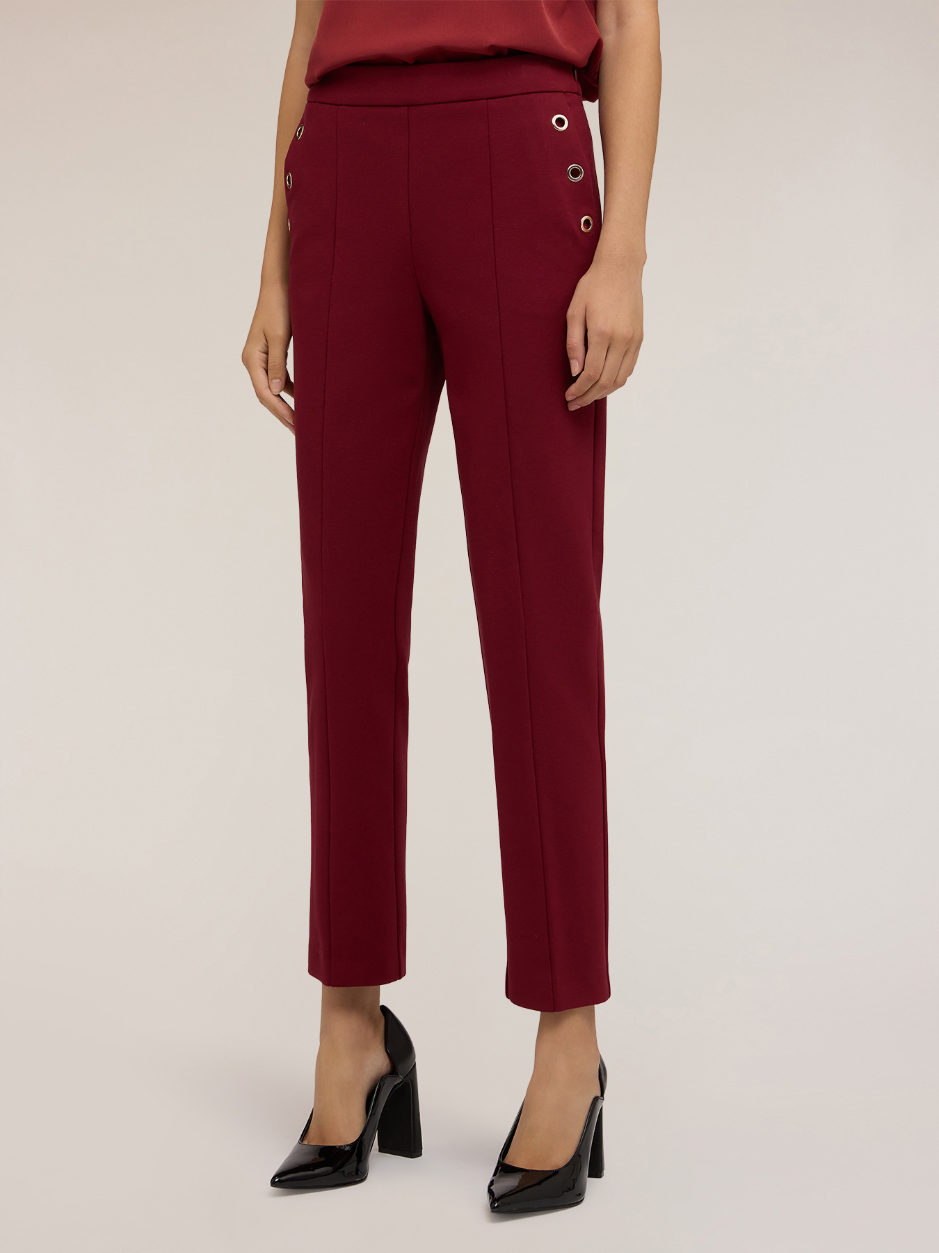 Regular pants with eyelet pattern image number 2