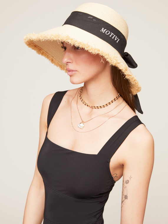Straw summer hat with ribbon