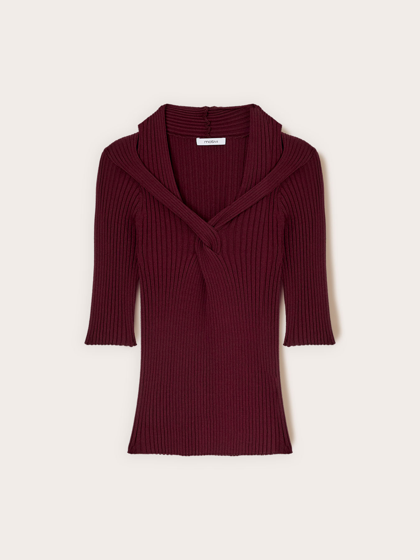 Ribbed knit top with crossover neckline image number 4