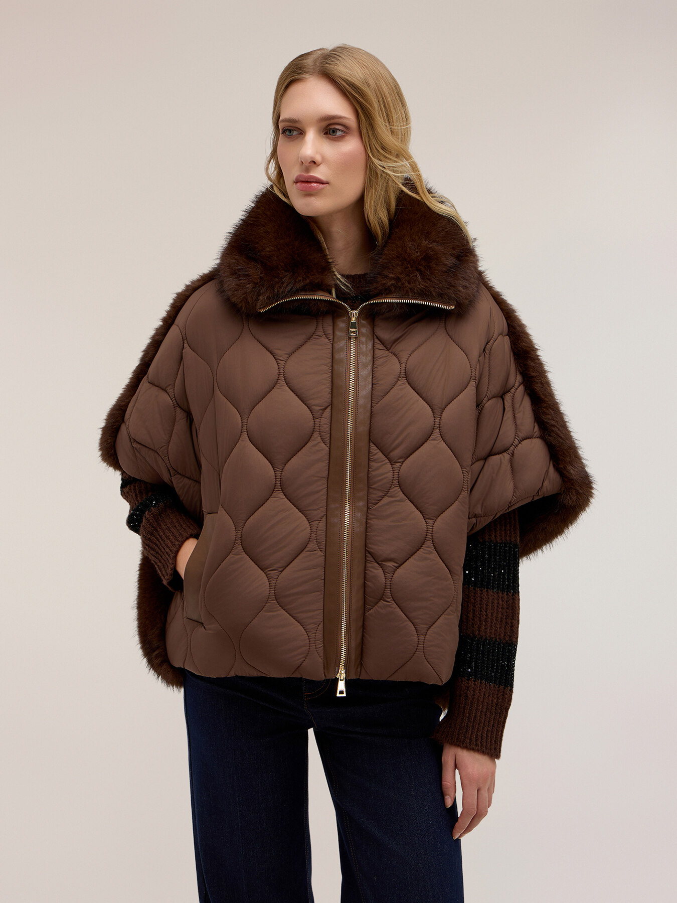 Padded cape with furry texture image number 0