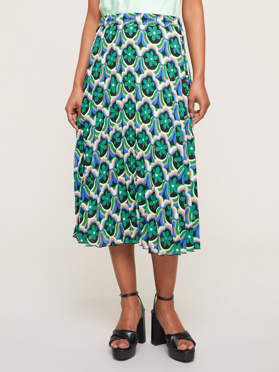 Falda midi plisada con estampado de azulejos