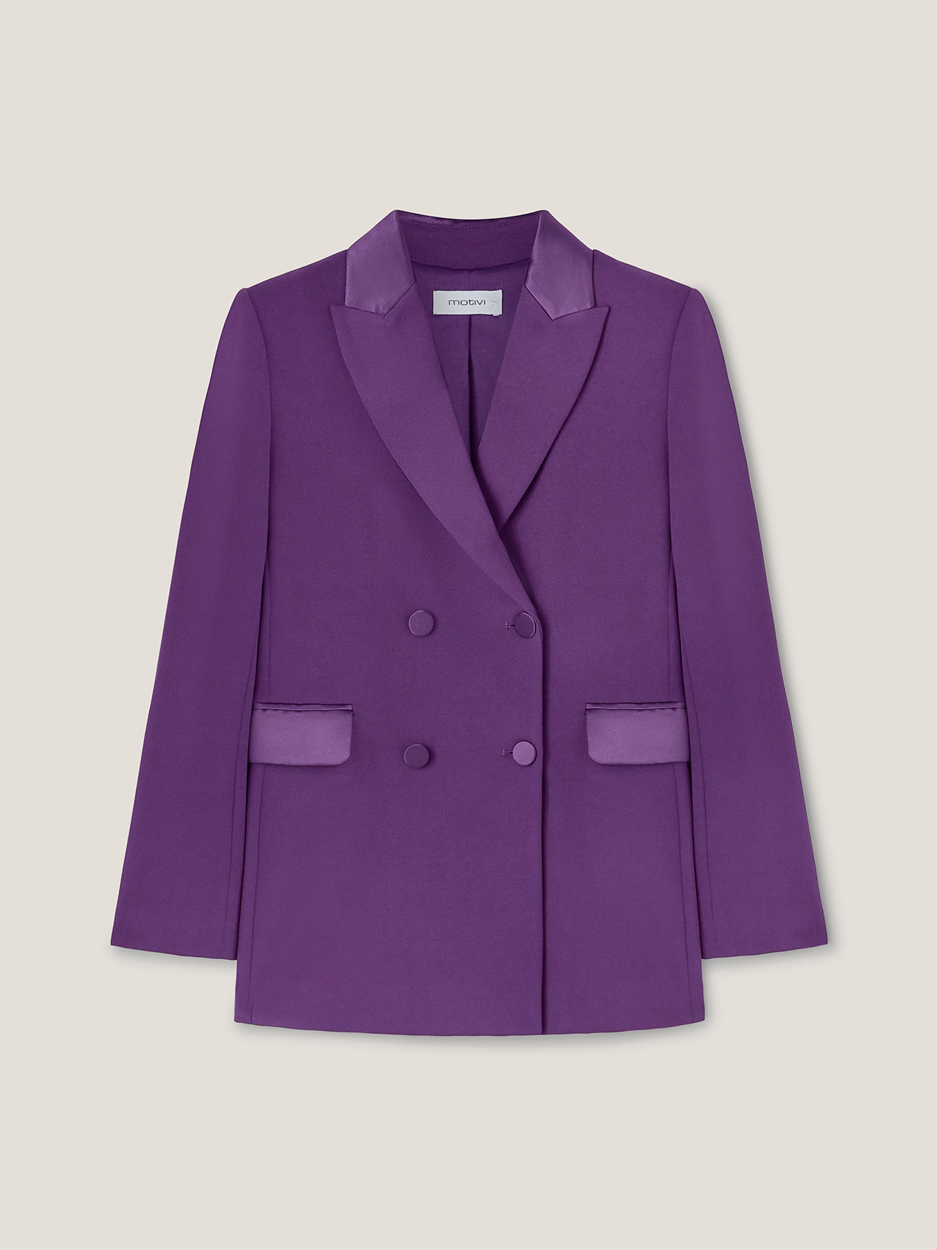 Long blazer jacket with satin inserts image number 4