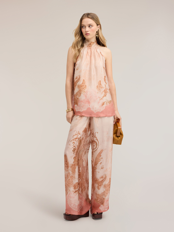 Palazzo pants in printed satin