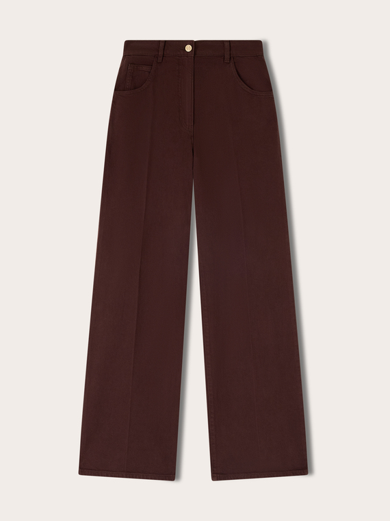 Wide-leg drill trousers with pressed crease