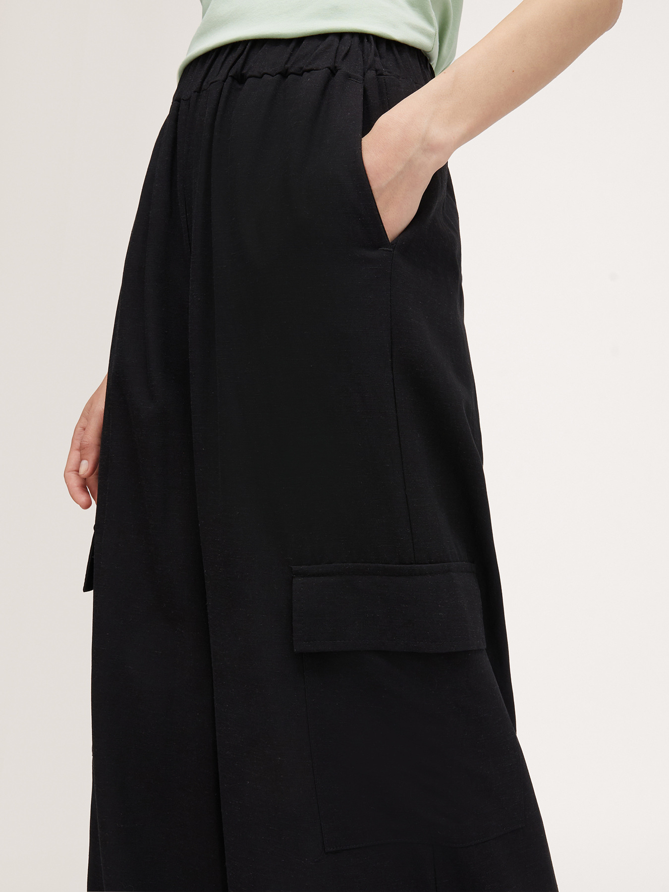 Linen blend cargo palazzo trousers image number 2