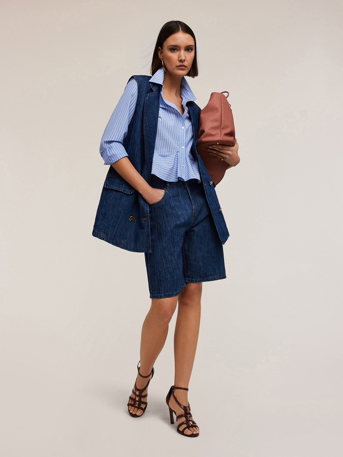 Gilet doppiopetto over in denim misto lino image number 0