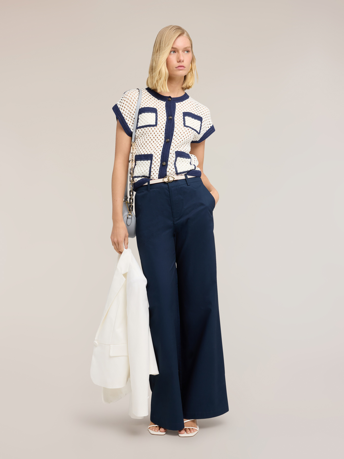 Openwork knit cardigan with pockets image number 4