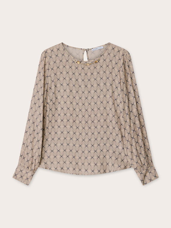 Geometric patterned blouse with stone embroidery