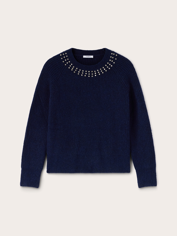 Ribbed wool-blend sweater with stones