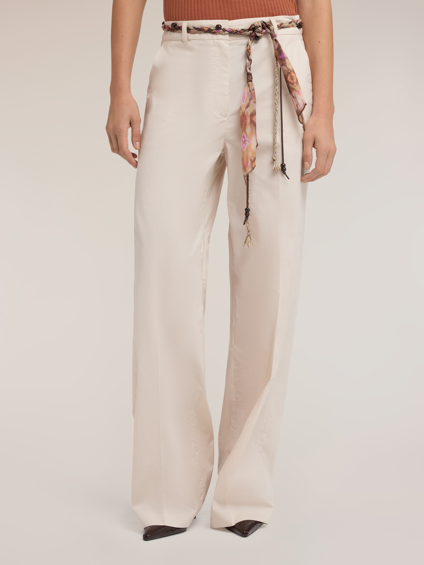 Pantalon palazzo en coton avec ceinture image number 2