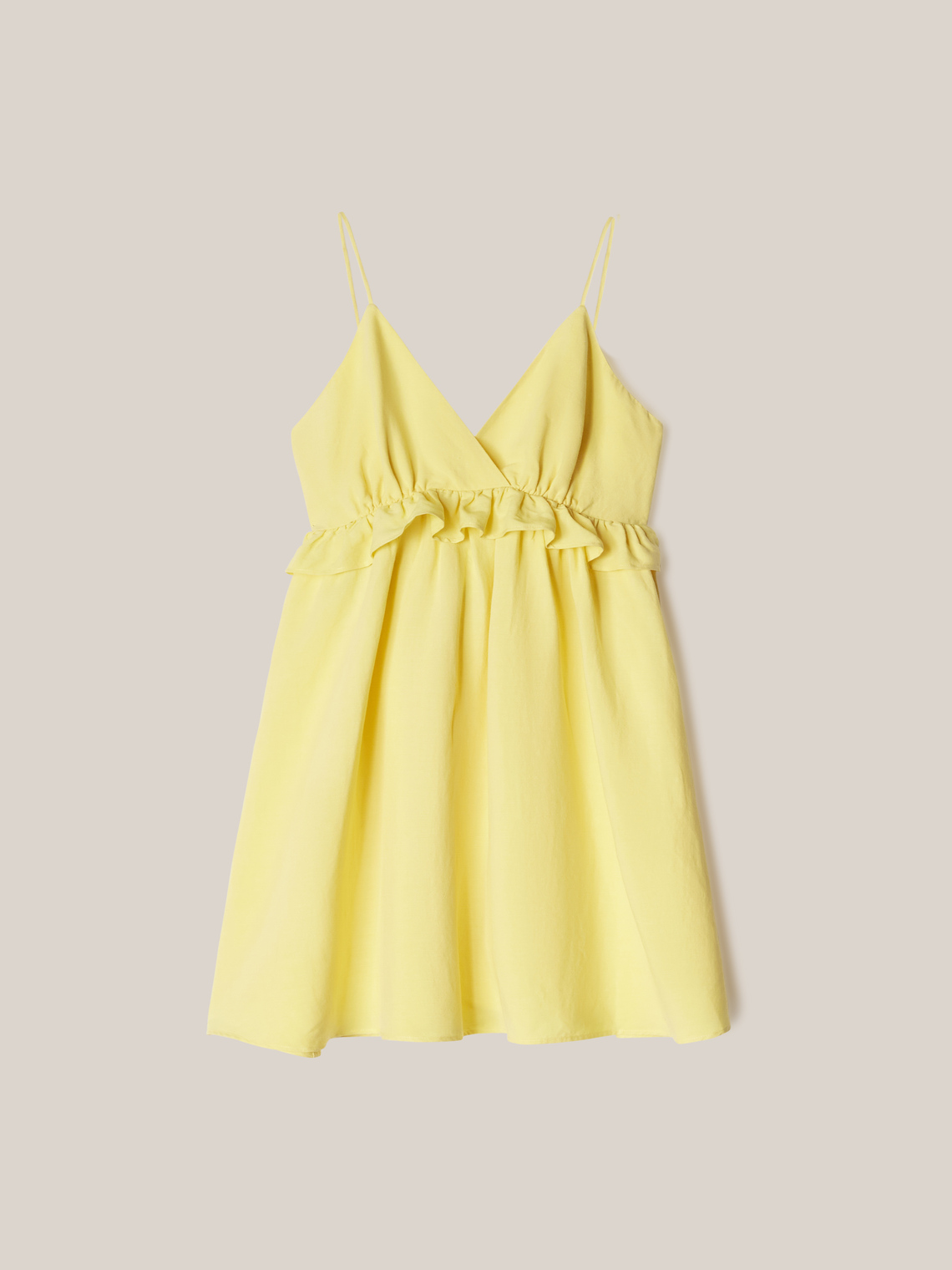 Linen blend short dress with ruching 