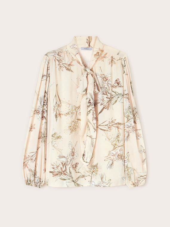 Floral patterned blouse with bow