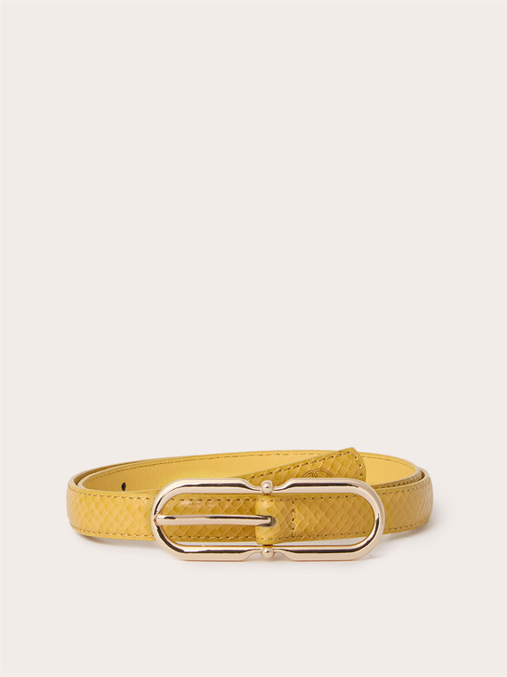 Reptile-effect belt with double oval buckle