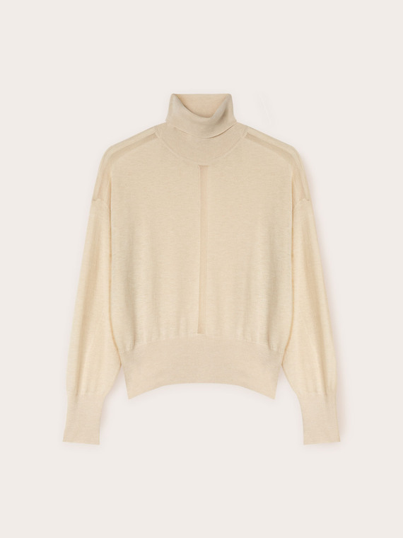 Pulover cu guler înalt și inserție transparentă