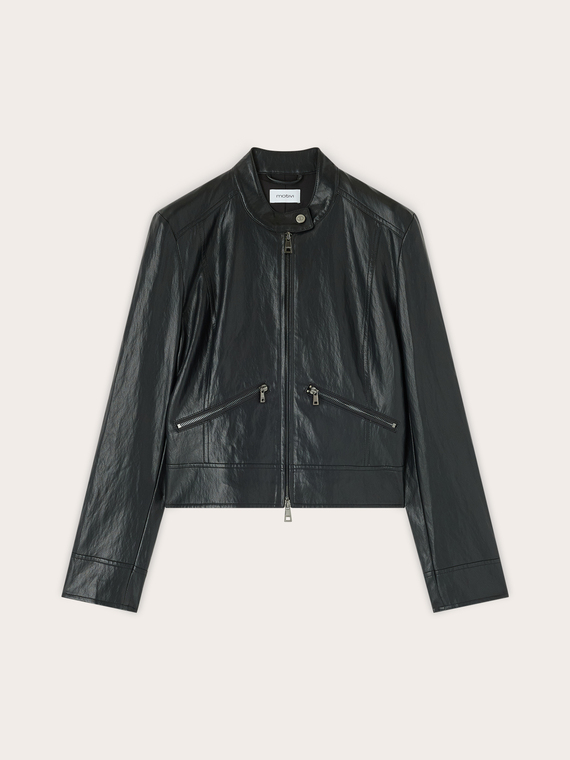 Biker jacket with mandarin collar