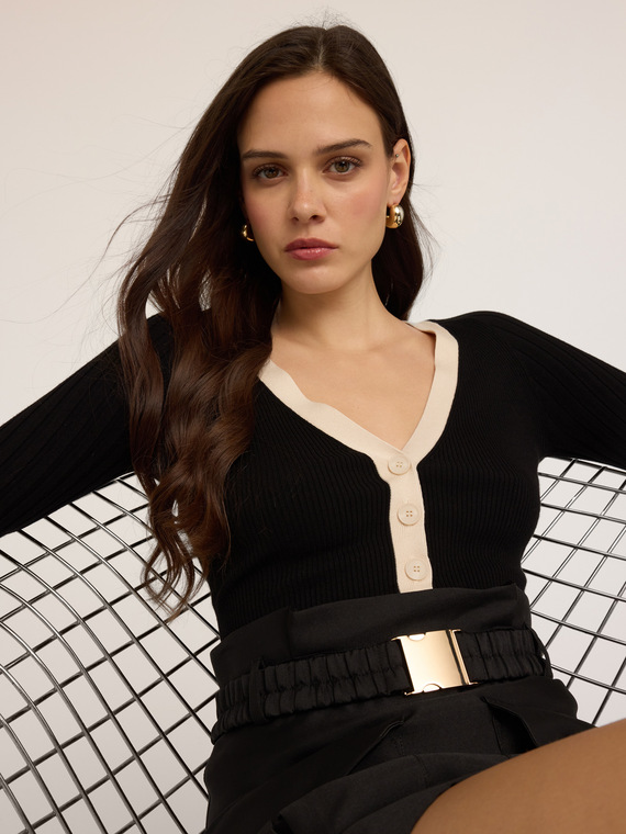 Two-tone ribbed cardigan