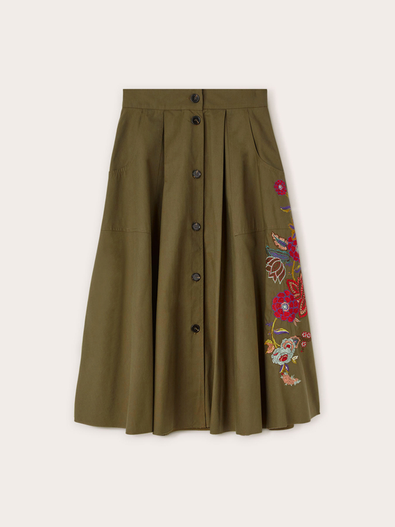Pleated midi skirt with embroidery