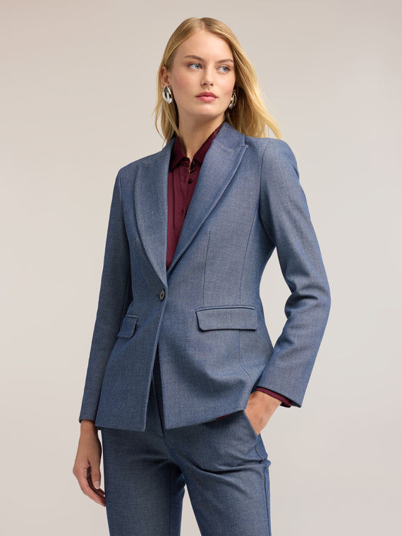 Yarn-dyed fabric blazer with peak lapels