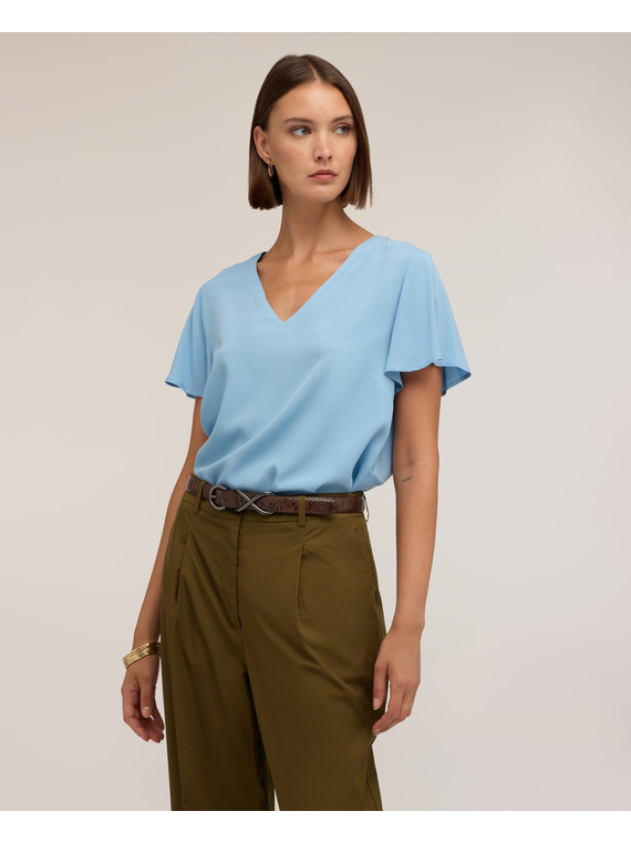 V-neck blouse with flared sleeves