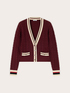 Short cable knit cardigan with striped trims image number 4