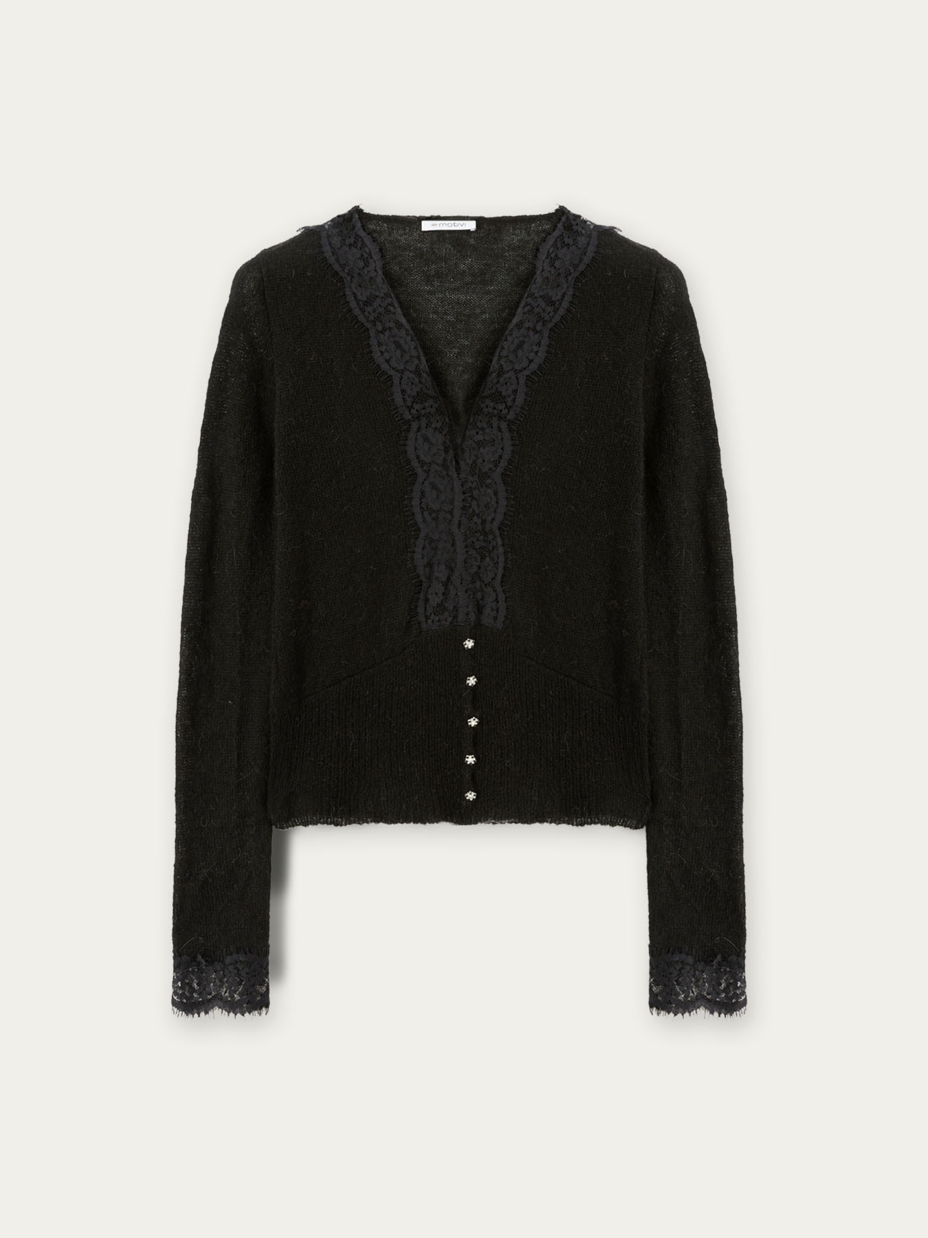 Pull &agrave; col en v avec dentelle image number 3