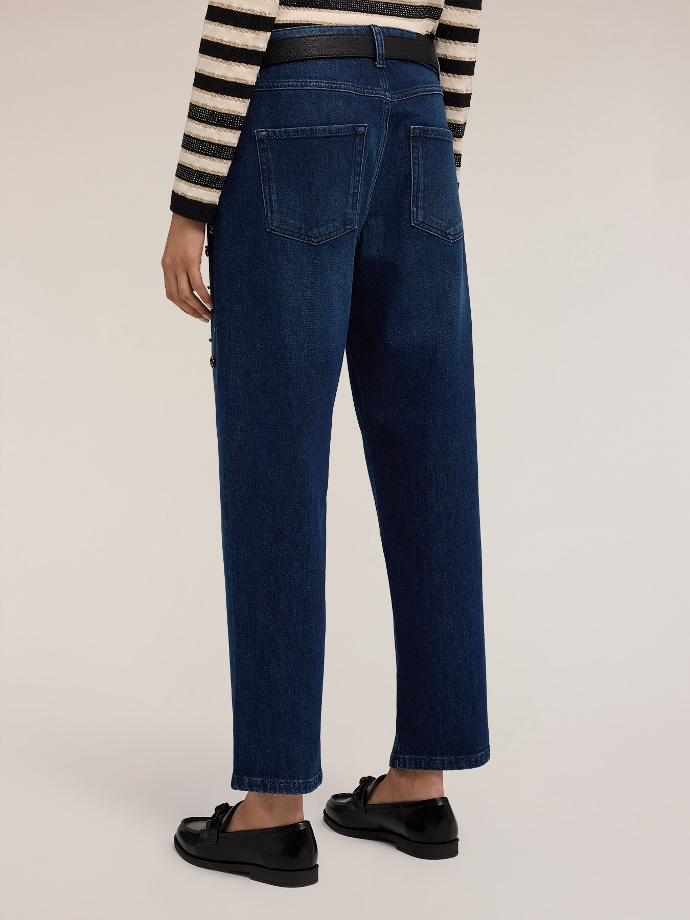 Blugi regular cu aplicații de bijuterii image number 1